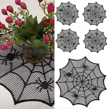 Элегантная кружевная салфетка с паутиной, черная паутина, накладная салфетка для стола, для романтического украшения дома 1 чёрный