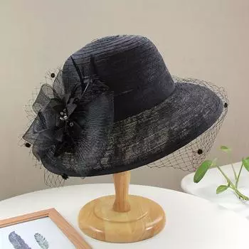 Элегантная кружевная шляпа рыбака для женщин, дышащая солнцезащитная шляпа-ведро, винтажный британский стиль с сетчатым цветочным узором Adjustable