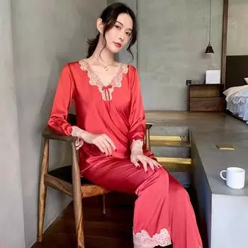 Элегантная кружевная женская пижама с бюстгальтером во французском английском стиле Y2k, однотонная сексуальная домашняя ночная рубашка из 2 предметов, осенняя новая шикарная женская пижама M