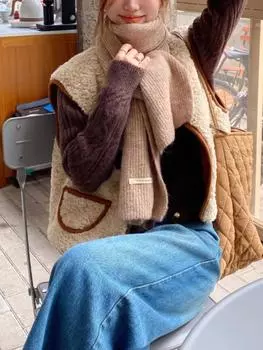 Элегантная куртка с хлопковой подкладкой, жилет женский, теплый, повседневный, без рукавов, джокер, ягненок, новый жилет, свободная меховая майка, модный жилет, пальто в стиле ретро S хаки