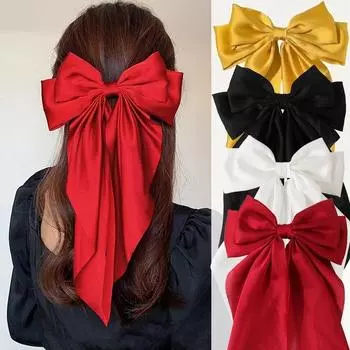Элегантная лента для волос с бантом заколка для женщин шифон атлас большой бант заколки для волос заколки для девочек аксессуары для волос конский хвост головной убор подарки чёрный