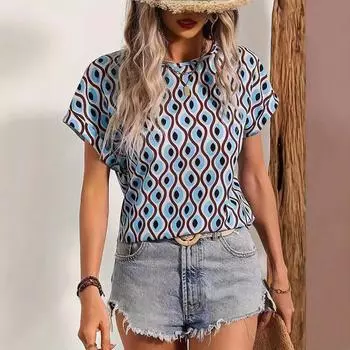 Элегантная летняя блузка в стиле бохо с коротким рукавом, женская повседневная свободная рубашка с V-образным вырезом для офиса, модная шикарная уличная одежда 2000 года, свободные топы S белый