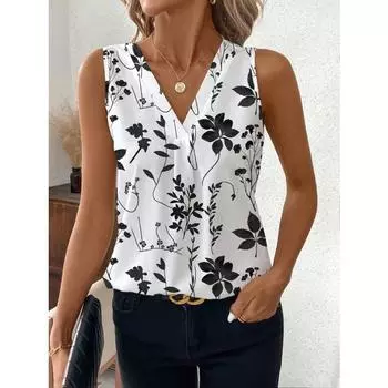 Элегантная майка без рукавов с цветочным принтом S