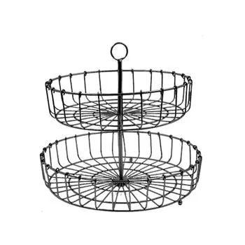 Элегантная металлическая корзина для хранения фруктов, удобная и безопасная двухслойная корзина для фруктов, металлический поднос для сервировки