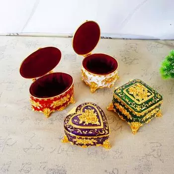 Элегантная металлическая шкатулка для украшений в форме сердца с покрытием из сплава - украшение для домашнего декора Round 8*7.5*5cm