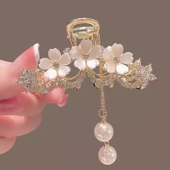 Элегантная металлическая заколка для волос с кисточкой и жемчугом, украшенная бриллиантами и цветком жасмина 1pc