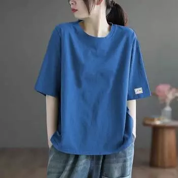 Элегантная мода Harajuku Slim Fit Женская одежда Свободная повседневная спортивная одежда Универсальные топы Женские однотонные футболки с коротким рукавом и вставкой O-образного выреза XXXXL белый