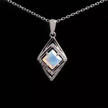 Элегантная мода октябрьский камень натуральный опал серебряный кулон ожерелье для женских годовщин, банкетов и свадеб 45cm белый