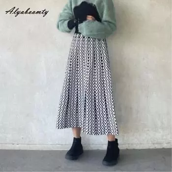 Элегантная мода осень зима женская плотная теплая юбка с высокой талией черная белая/серая трикотажная юбка трикотажные миди винтажные юбки женские One Size серый
