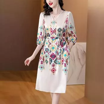 Элегантная мода с французским цветочным платьем для женщин, платья больших размеров L