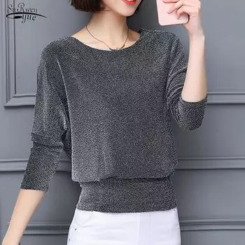 Элегантная модная элегантная блестящая блузка с пайетками, классическая черная, синяя блестящая женская блузка, блестящая рубашка, топы, женская туника 15841 M темно-красного