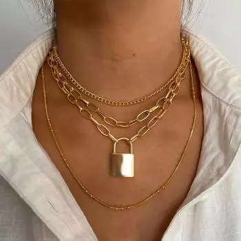 Элегантная модная простая цепочка в стиле панк, ювелирные изделия, подвесной замок, ожерелье, женский подарок серебряный
