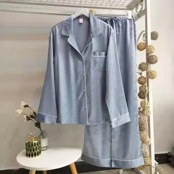 Элегантная модная жаккардовая пижама из искусственного шелка для женщин, удлиненная, женская домашняя повседневная новая весенне-летняя пижама XXL