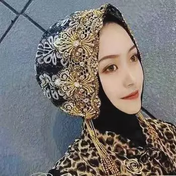 Элегантная мусульманская модная шапка с бисером и стразами Adjustable