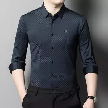 Элегантная мужская рубашка облегающего кроя, деловая тонкая рубашка с длинными рукавами для мужчин среднего возраста на весну и осень M