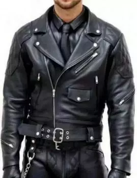 Элегантная НОВАЯ мужская куртка из 100% натуральной кожи ягненка, байкерская куртка ручной работы XS чёрный