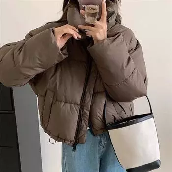 Элегантная новая женская однотонная свободная стеганая куртка, зимняя корейская шикарная утепленная парка большого размера, женская повседневная уличная одежда, пальто на каждый день S чёрный
