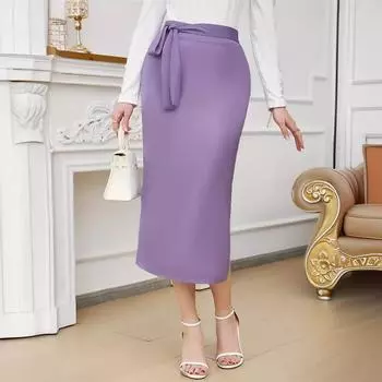 Элегантная облегающая юбка для женщин, летняя завязка с высокой талией, макси-юбка с разрезом курицы, модная тонкая рабочая юбка со сборками, дышащая легкая удобная юбка S фиолетовый