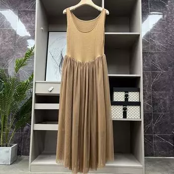 Элегантная Очаровательная Стройнящая Шерстяная Вязаная Юбка-Сетка с Подолом CAMEL S