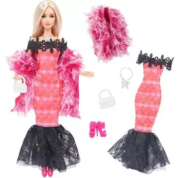 Элегантная одежда для куклы Барби 11,5 Платье для куклы-девочки Юбка «рыбий хвост» с шарфом, сумочкой, туфлями, аксессуарами Детская игрушка, подарок