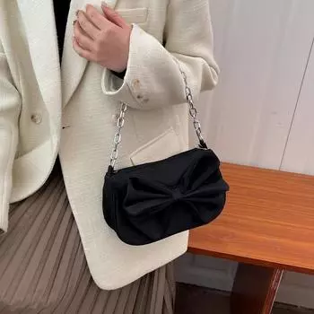 Элегантная однотонная женская сумка-оксфорд с бантом подмышками, женская сумка через плечо, женский мягкий нейлоновый кошелек, маленькая сумка-тоут чёрный