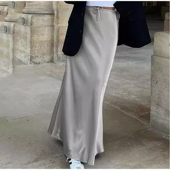 Элегантная офисная юбка-рыбий хвост с завязками на высокой талии, узкие повседневные универсальные юбки, женские, со шнуровкой, серые, длинные юбки S серый