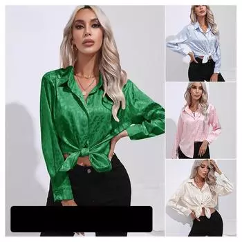 Элегантная офисная женская блузка с длинным рукавом из леопардового жаккарда, отложной воротник, рубашка на пуговицах, модные топы весна-осень 19169 S синий