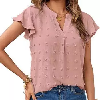 Элегантная офисная женская шифоновая блузка, женские топы, рубашки, летняя однотонная одежда с коротким рукавом и V-образным вырезом 2023 года, Blusa Mujer 25836 S орион
