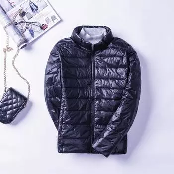 Элегантная осенне-зимняя тонкая куртка большого размера с легким воротником, женская корейская версия пуховой куртки, женская короткая куртка M темно-синий