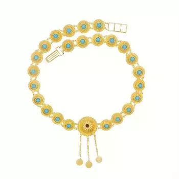 Элегантная поясная цепочка в богемном стиле в винтажном стиле, сплав, синтетический драгоценный камень, золотой диск круглой формы с кисточкой, поясная цепочка, ювелирные изделия