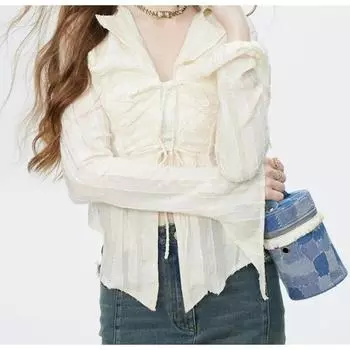 Элегантная приталенная блузка на шнуровке, женская весенняя женская рубашка с длинным рукавом с отложным воротником, женские топы, корейские модные шикарные блузки 30350 S орион