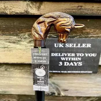 Элегантная прочная складная деревянная трость черного цвета с ручкой в виде лошади - палка ручной работы из отборного дерева - идеально подходит для пеших прогулок и прогулок на природе