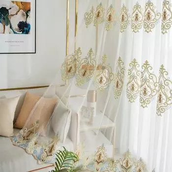 Элегантная прозрачная занавеска с европейской вышивкой и цветочным рисунком для домашнего декора и уединения в спальне, офисе, кухне и гостиной 160*270cm