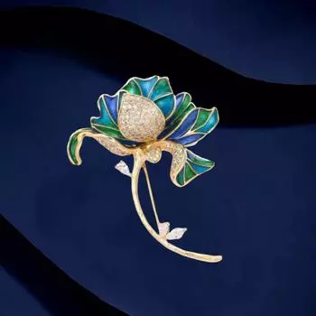 Элегантная ретро-брошь в виде синего лотоса с каплями масла, высококачественный шелковый шарф с антибликовым покрытием, пряжка, темпераментные аксессуары Cheongsam Hanfu Electroplated real gold фиолетовый