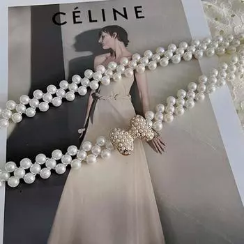 Элегантная ретро поясная цепочка для женщин с юбкой, эластичный эластичный жемчужный пояс со стразами для женщин