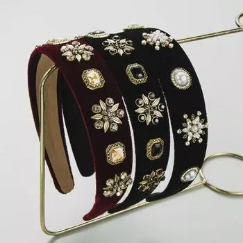 Элегантная ретро-повязка на голову со стразами и жемчугом: Широкополая шпилька на все случаи жизни белый/жемчужный