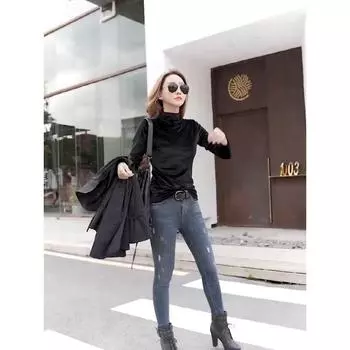 Элегантная роскошная велюровая блузка с зимней теплой водолазкой, длинным рукавом, высоким воротником, приталенным кроем, весенними топами S кофейный