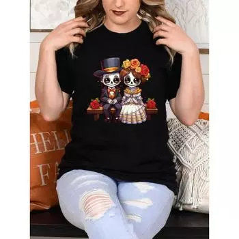 Элегантная рубашка Skeleton Duo, футболка унисекс, классический дизайн скелетов, тема Dia De Los Muertos, стильная и уникальная S