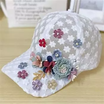 Элегантная сетчатая кепка с цветочной вышивкой для женщин - легкая дышащая регулируемая бейсболка с искусственным жемчугом Adjustable чёрный