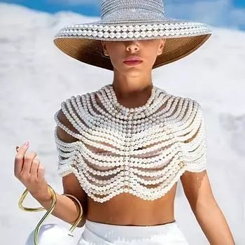 Элегантная шаль-цепочка из искусственного жемчуга ручной работы — универсальное украшение для тела для свадеб, вечеринок и повседневной носки