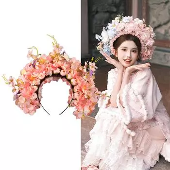 Элегантная шелковая повязка на голову с цветочным принтом, красивая повязка на голову с цветком, аксессуар, милое украшение для волос с цветком розовый