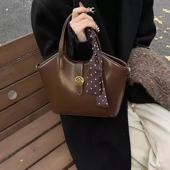 Элегантная шелковая шарфовая ретро-сумочка небольшого размера для поездок на работу, однотонная одноплечевая сумка-ведро