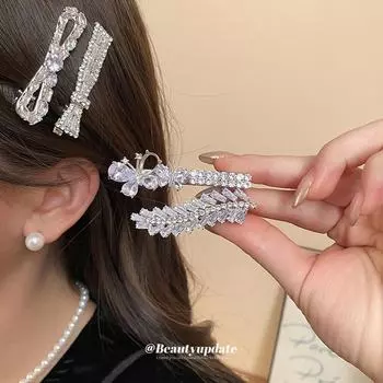 Элегантная шпилька-бантик из циркона: Универсальный высококачественный зажим Duckbill для изысканного образа pearl single серебряный