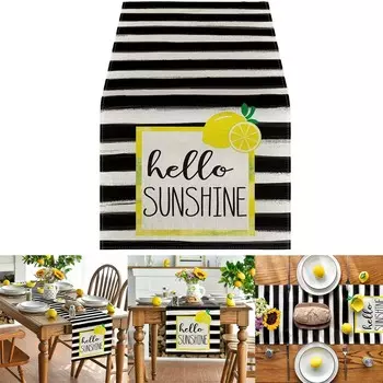 Элегантная скатерть-дорожка для стола в полоску, лимонный декор стола для кухни, скатерть в лимонном стиле, идеально подходит для вечеринки