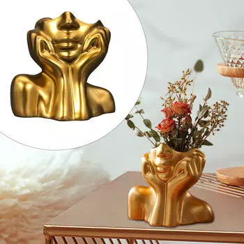 Элегантная скульптура в виде цветочной вазы для домашнего декора золотой