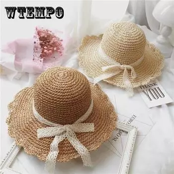 Элегантная соломенная шляпа с широкими полями и кружевной отделкой для женщин - дышащая, солнцезащитная пляжная кепка с полым дизайном, летняя, тканая, солнцезащитная one size бежевый
