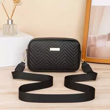 Элегантная стеганая сумка через плечо, модная сумка через плечо на молнии, легкий простой маленький квадратный кошелек чёрный