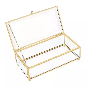 Элегантная стеклянная шкатулка для украшений с металлическим каркасом Golden Pull Tab