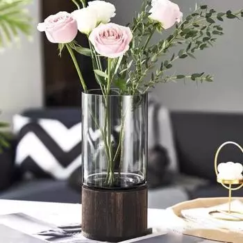 Элегантная стеклянная ваза на деревянной основе, гидропонный цветочный горшок, центральное украшение ресторана Transparent-Style B