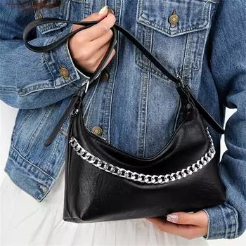 Элегантная стильная сумка через плечо для женщин Серебряная цепочка Мягкая премиальная кожа Гладкая Прочная Изысканная Вместительная Внутренняя часть